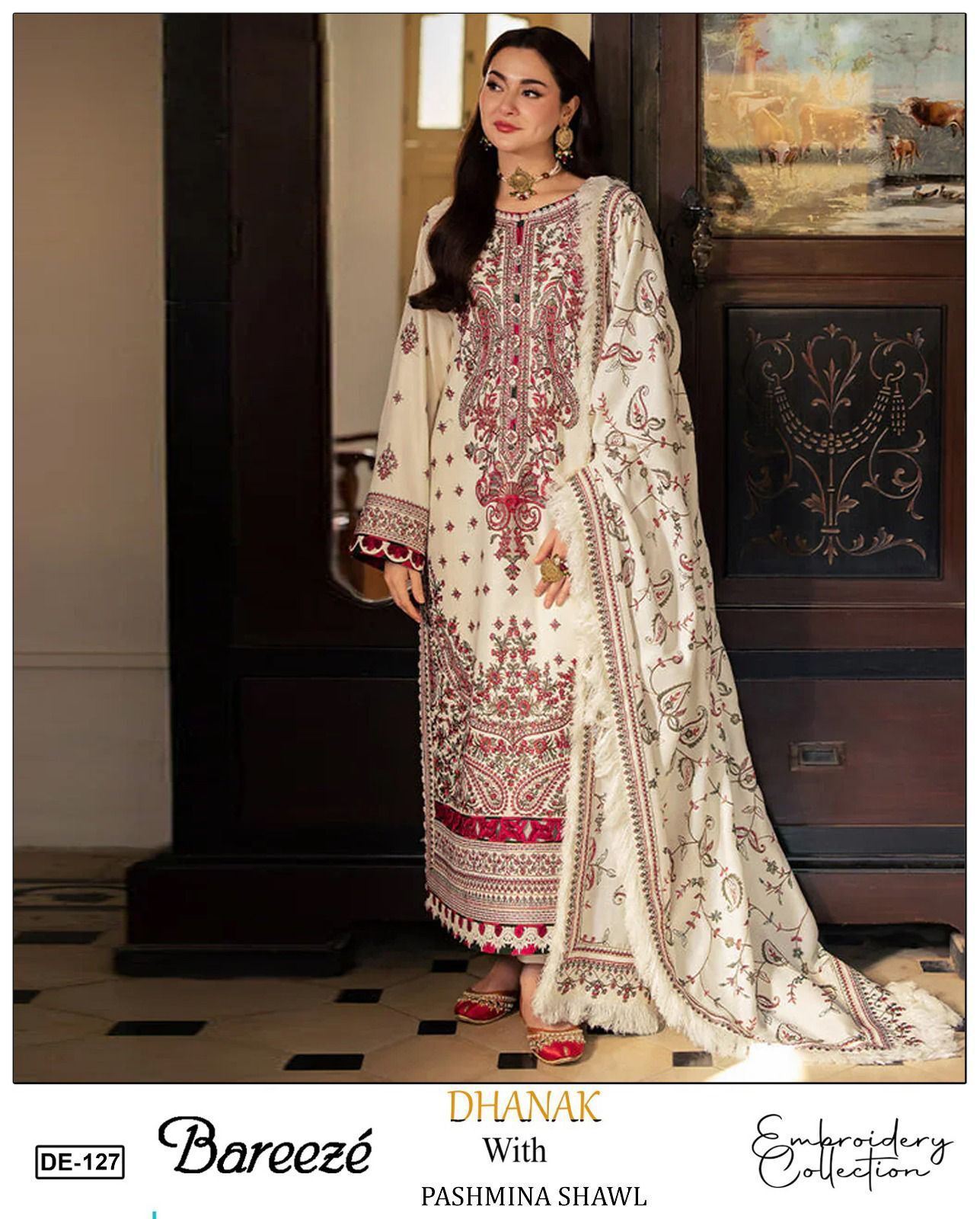 winter collection 2025 – dhanak embroidered 3pc suit with pashmina shawl