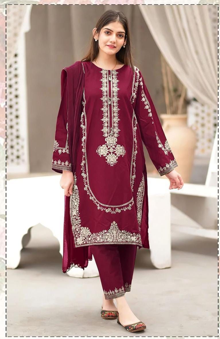 bareeze winter collection 2025 – premium dhanak embroidered 3pc red
