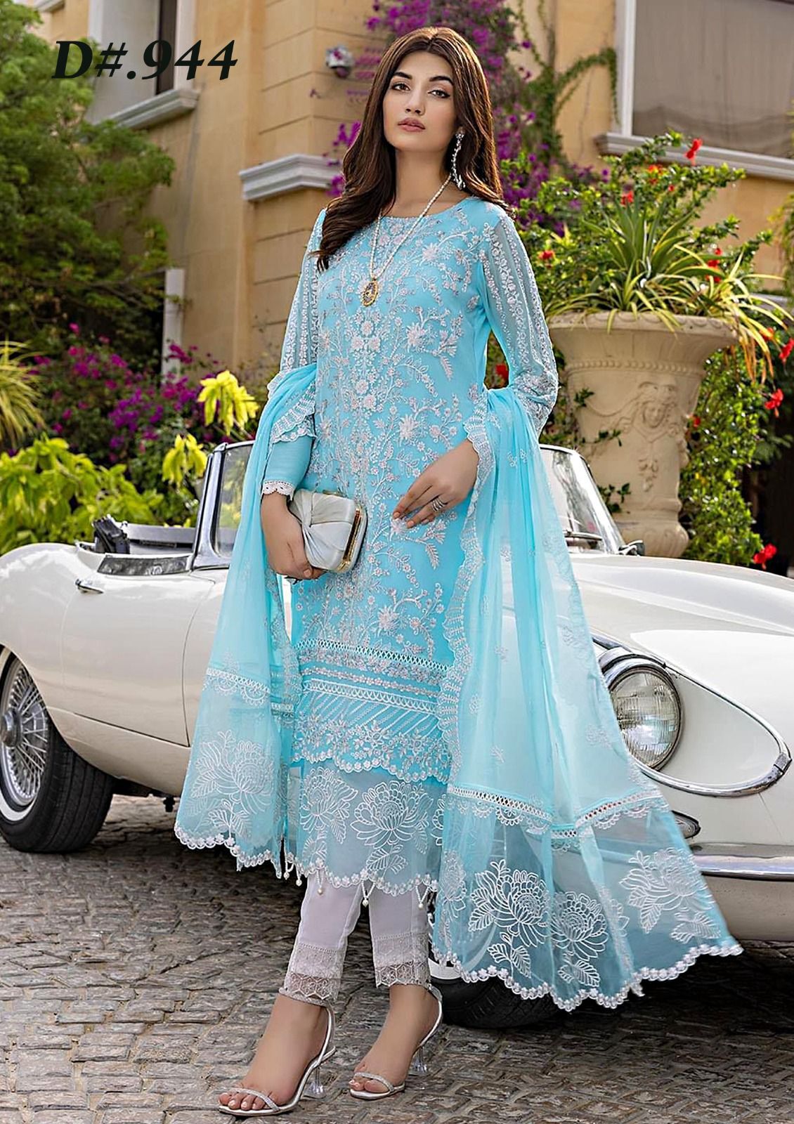 azure organza suit 2025 – heavy embroidered 3pc unstitched dress