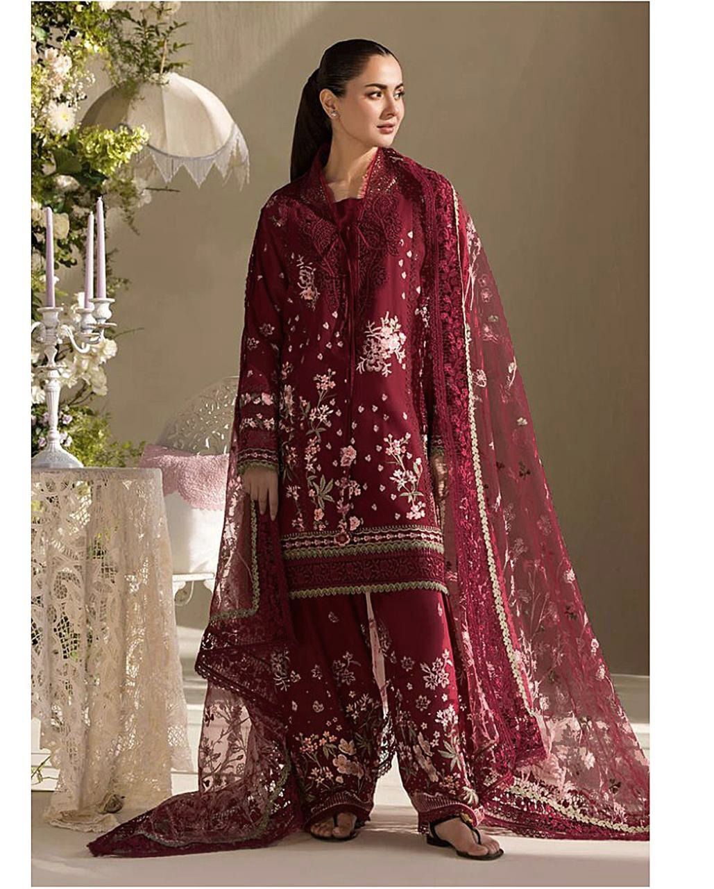 maria b winter 2025/26 – dhanak hit codes 3pc heavy embroidered suit with wool shaw