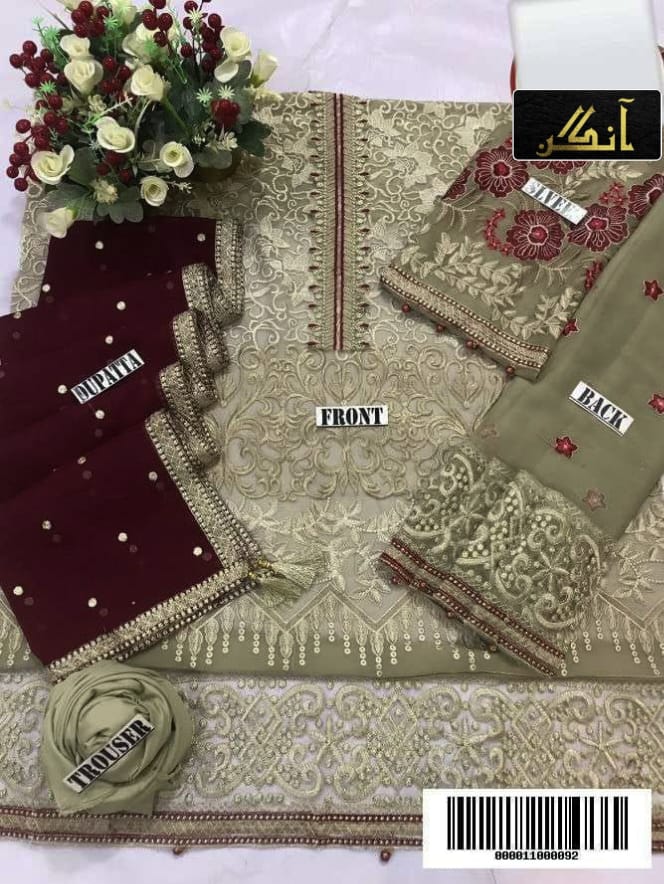 Flossie Chiffon Embroidered Formal Suit – 3PC 2025